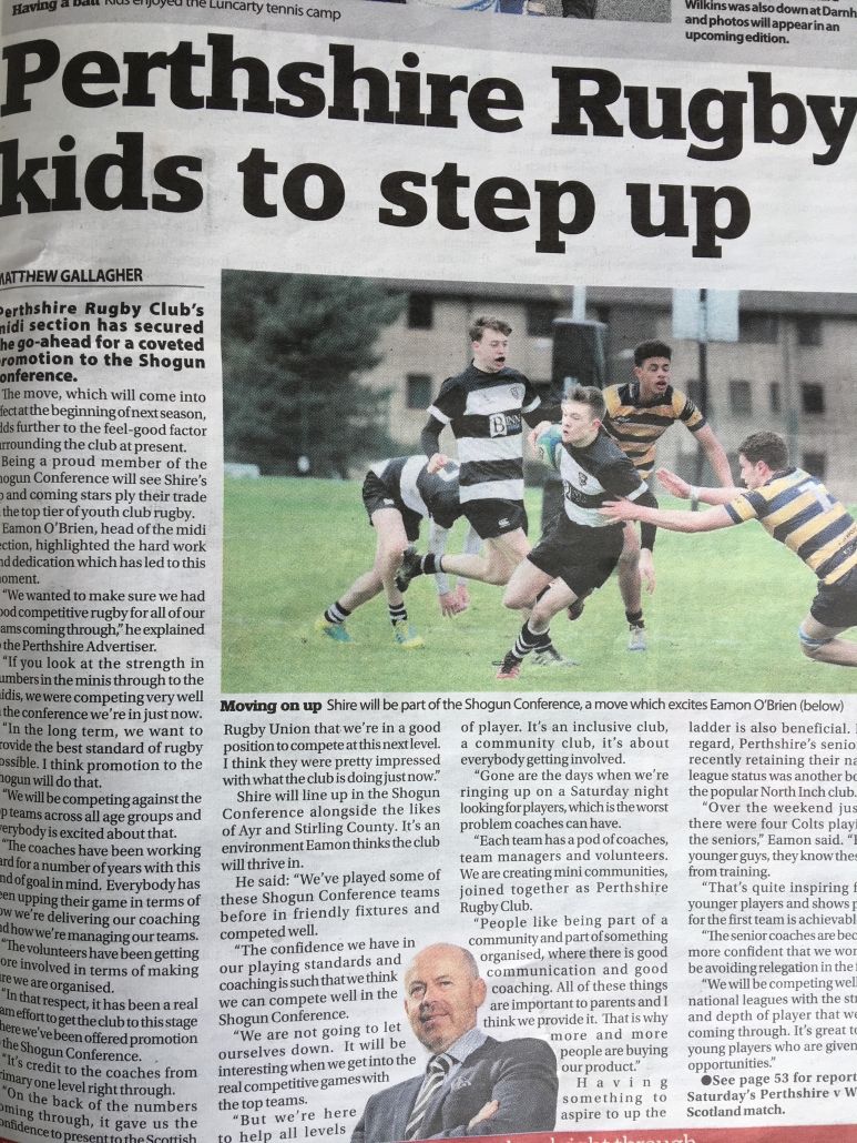 Perthshire Rugby Promoted to Shogun Conference